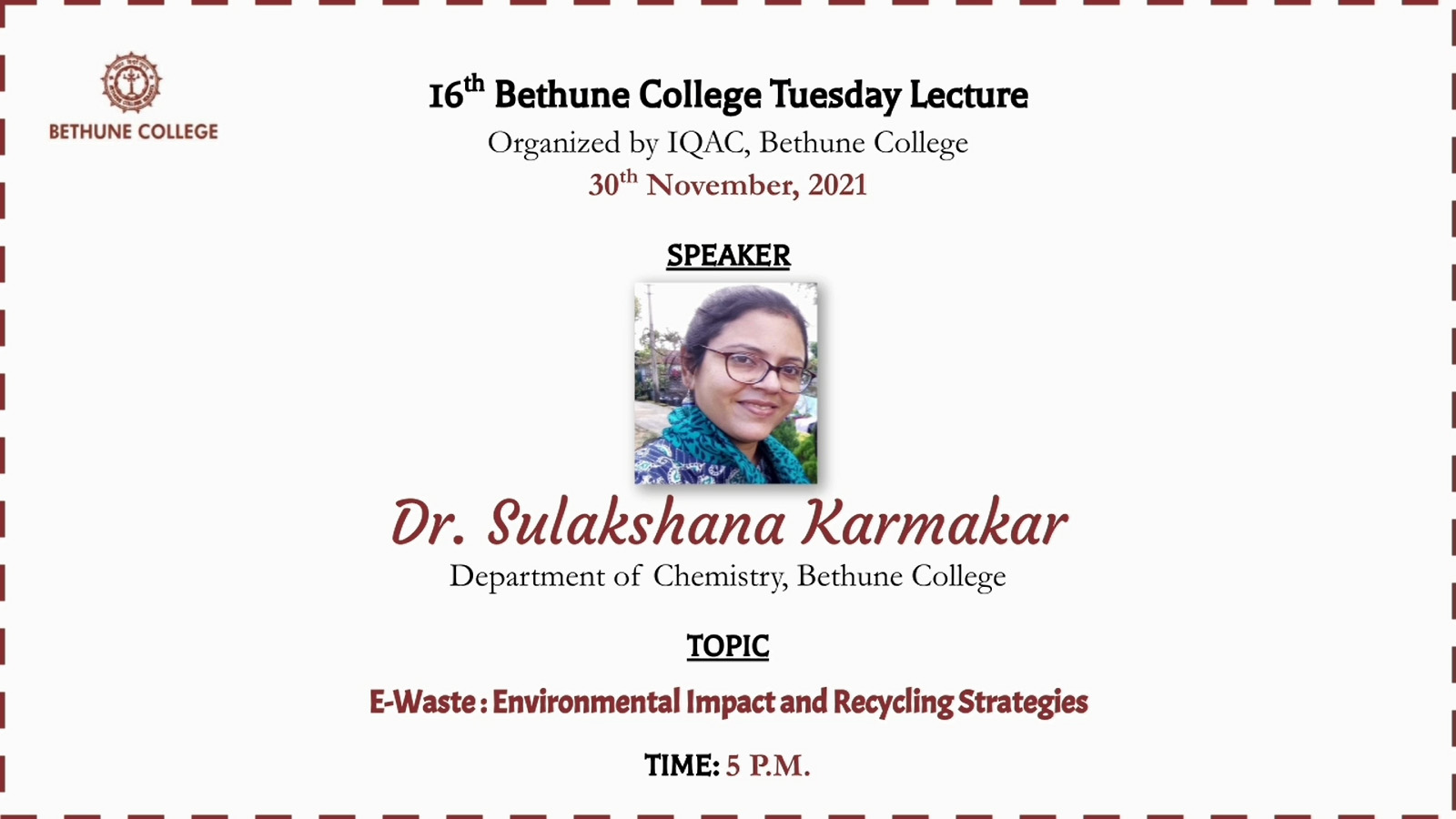 Tuesday Lecture 16 : 30 Nov 2021